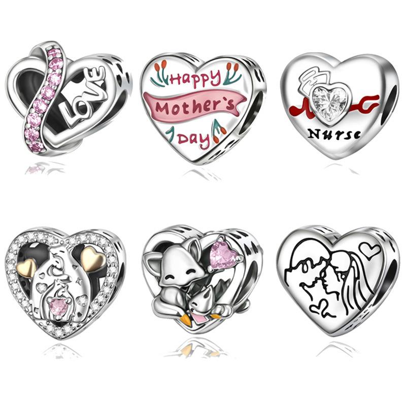 S925 Silver DIY Beaded Heart Jewelry Accessories Family Theme I Love You Bead Craft Making Kit