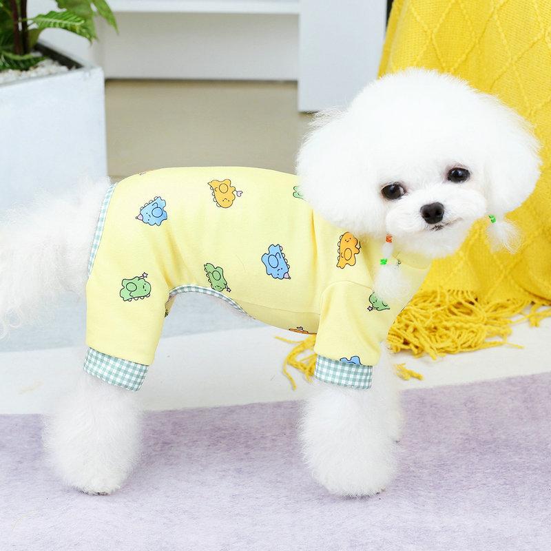 2023 New Dog Clothes Spring and Summer Simple Cute Pet Dog Clothing Orange Dinosaur Home Clothes