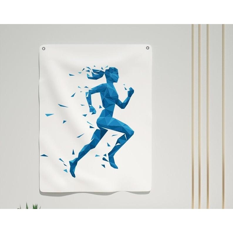 Geometric Blue Running Woman tapestry 75x100 чёрный