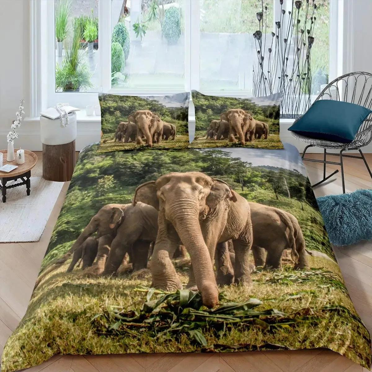 

Комплект пододеяльника 3D Слон Размер Квин Комплект одеяла с африканскими сафари животными Комплект постельного белья с дикой природой Ретро декор стены Покрывало 70x133cm