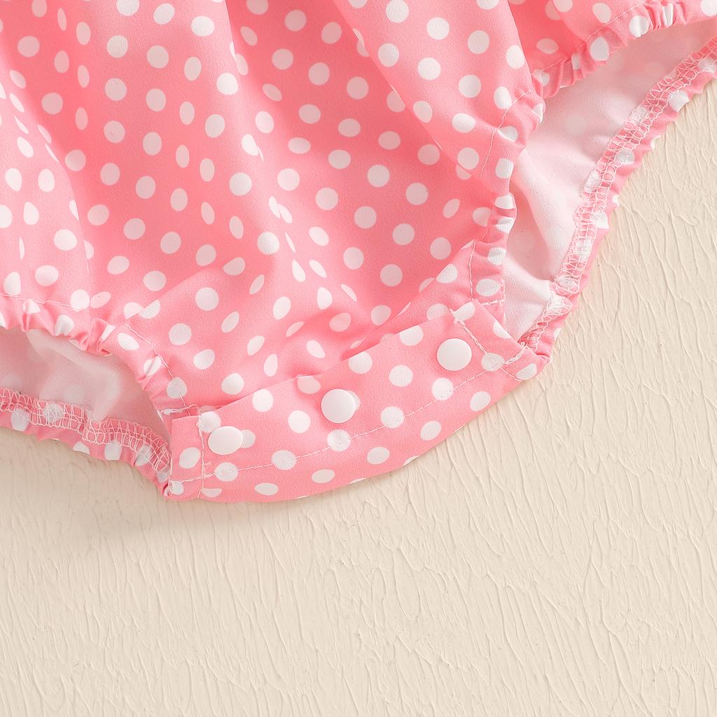 Toddler Girl Valentine's Day Romper Heart Embroidered Dot Long Sleeve Smocked Round Neck Ruffled Fall Jumpsuits Headband 