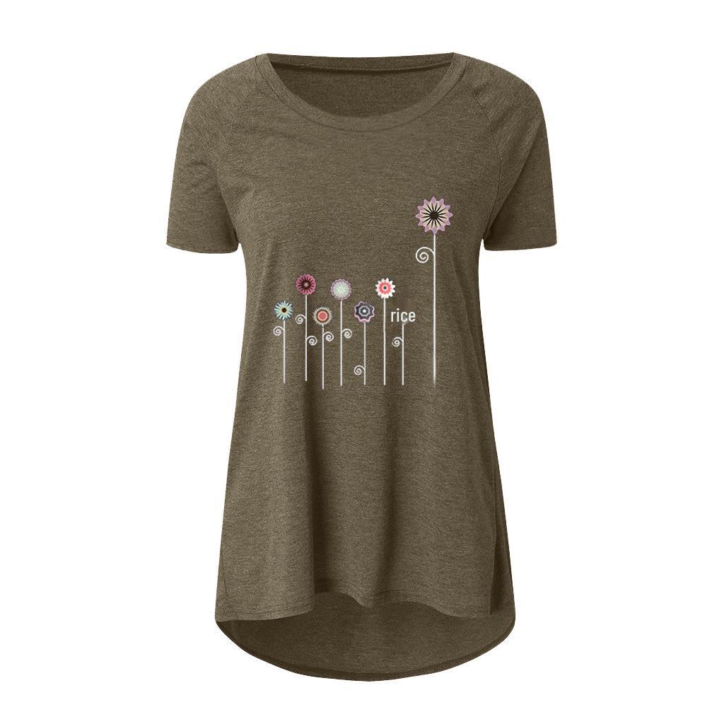 2022 Summer Casual Plus Size Round Neck Solid Color Loose Short Sleeve Printed T-Shirt