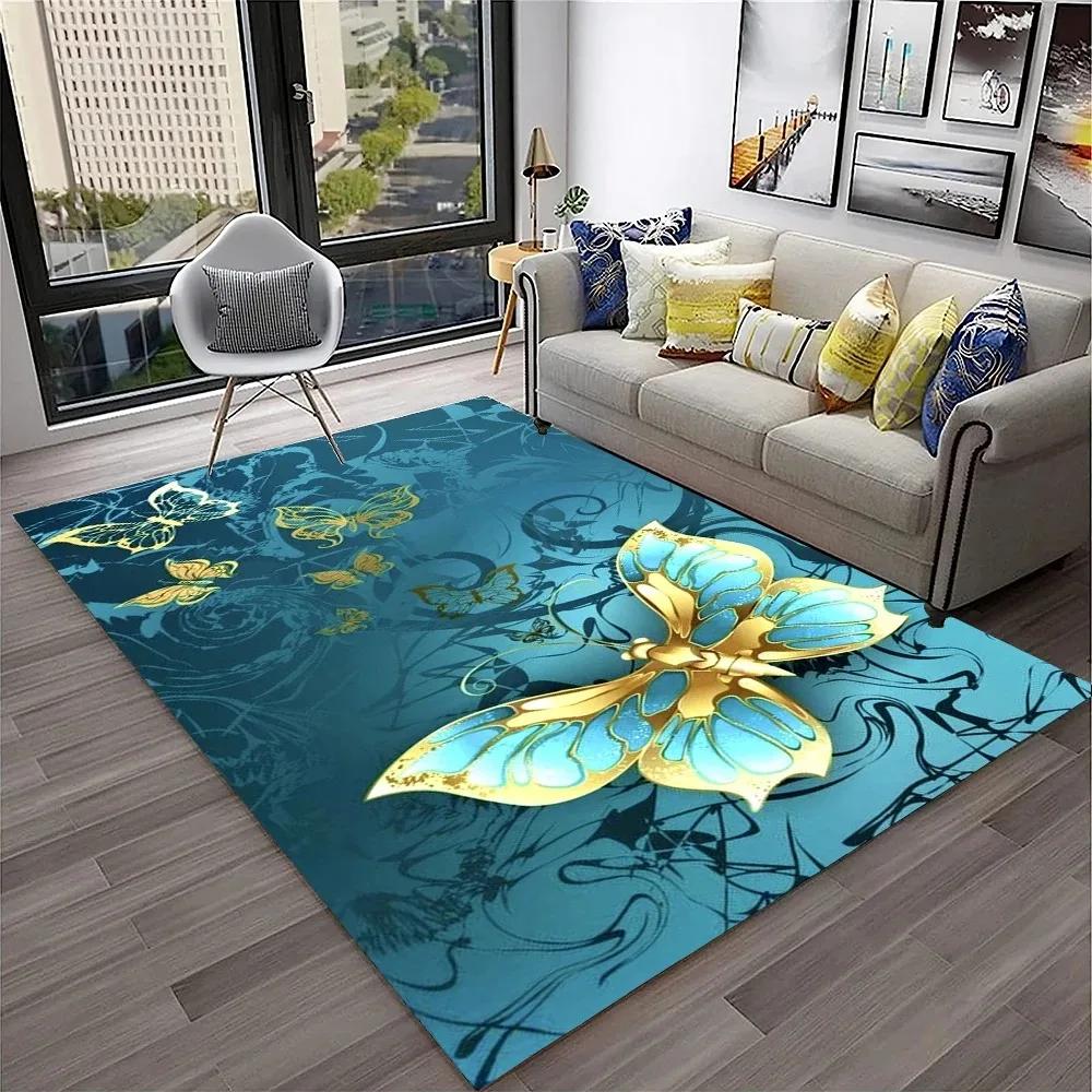 3D Luxury Dream Butterfly Flower Carpet Non-slip Floor Mat for Home Living Room Bedroom Sofa Washable Kid Play Area Decor Rug