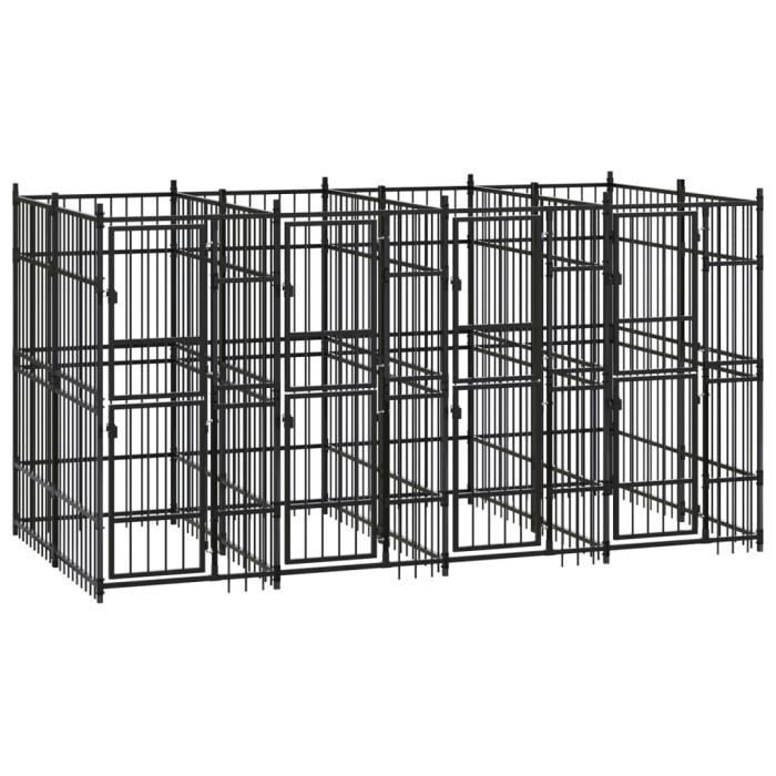 VidaXL Chenil d'extérieur pour chiens Acier 7,37 m², Noir