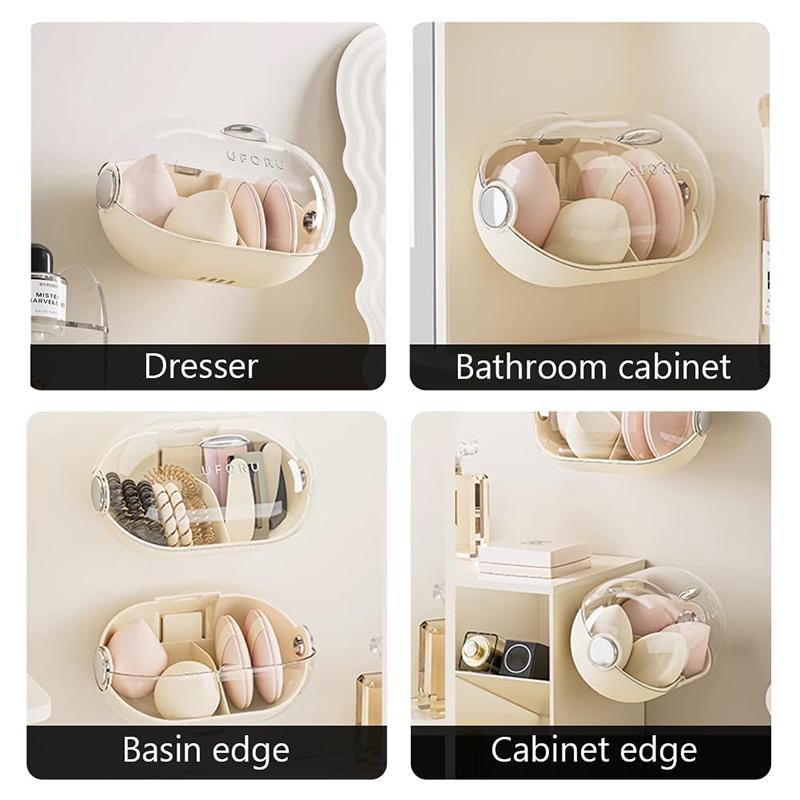 2PCS Prachotěsný držák na make-up houbičku Nástěnný držák na make-up mixér Průhledný organizér na kosmetické houbičky do koupelny Ložnice