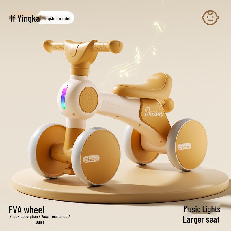 Children's Four-Wheel Balance Bike with Music and Lights, No Pedals, Ages 1-4.