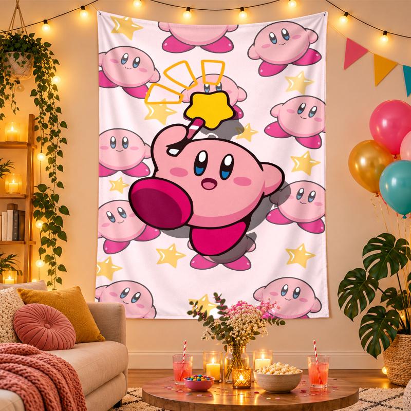 Polyester Wall Tapestry with Kirby Design, Decorative Hanging for Bedroom Living Room Dorm
