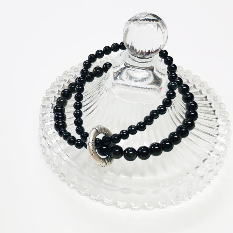 H1 Silver Ring Obsidian Double Bracelet