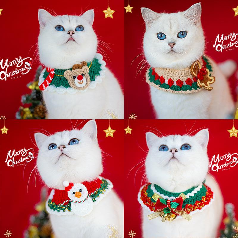 Hand-Knitted Wool Christmas Pet Snood Collar for Cats and Small Dogs