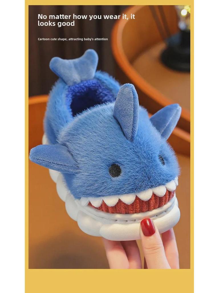 Kinder Winter Baumwollpantoffeln mit Fellabsätzen - Rutschfeste Indoor Cartoon Hausschuhe für Jungen & Mädchen