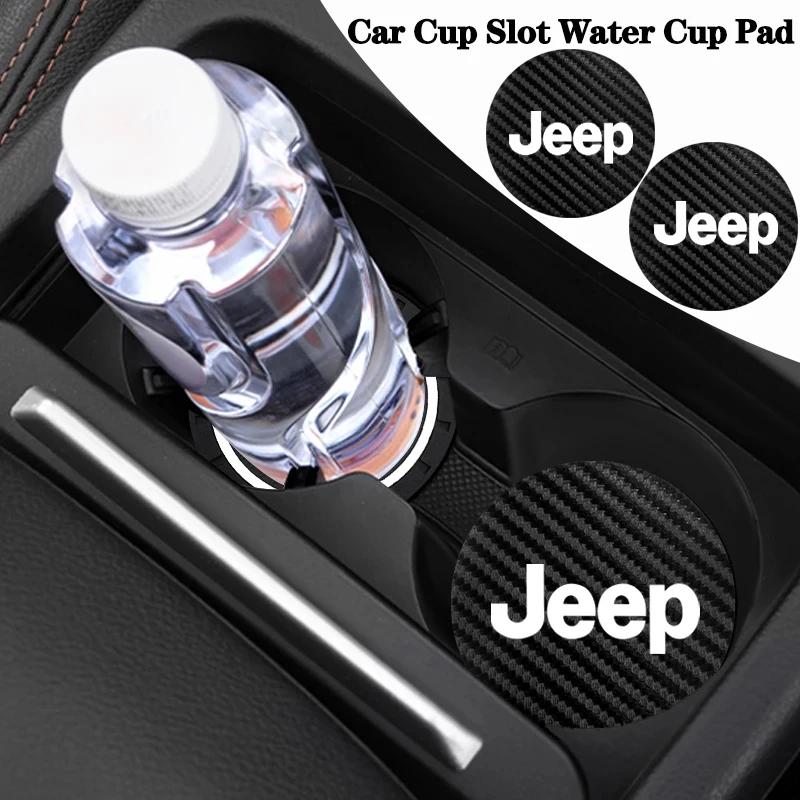 For Jeep 2Pcs Car Interior Leather Coaster Anti-noise Water Cup Pad For Jeep Wrangler Grand Cherokee Compass Wagoneer Gladiat