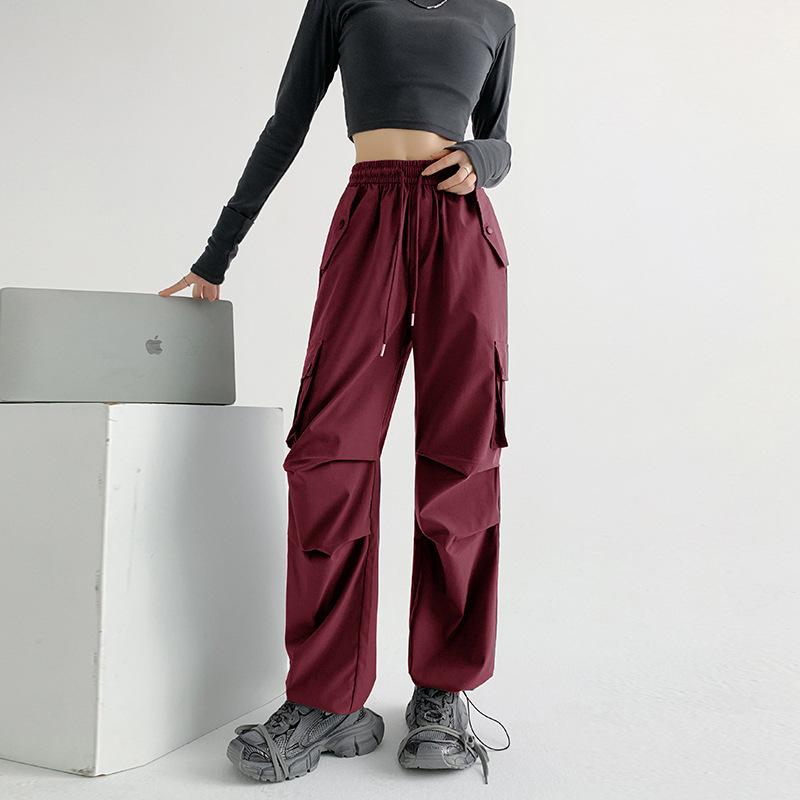 Women's Spring and Autumn New Skinny Straight Parachute Pants Loose High Waist Wide Leg Sweatpants Sweatpants