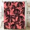 Summer Bath Shower Curtain Polyester Printed Black Palm Tree Pink White Bathtub Decorative Home Waterproof Fabric Custom Size