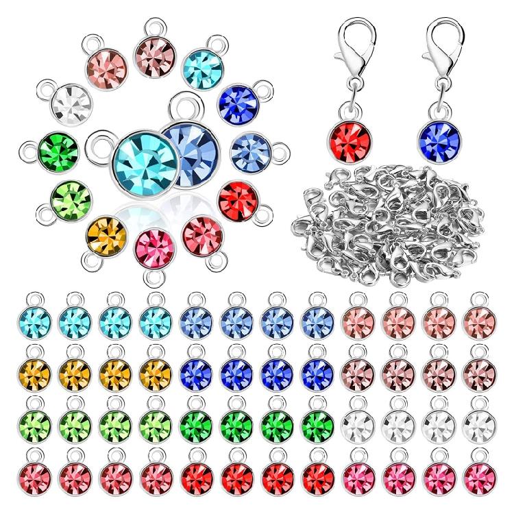 

180 Pcs Crystal Birthstone Charms Jewelry Making Beads Pendants with Jump Rings 1 серебряный