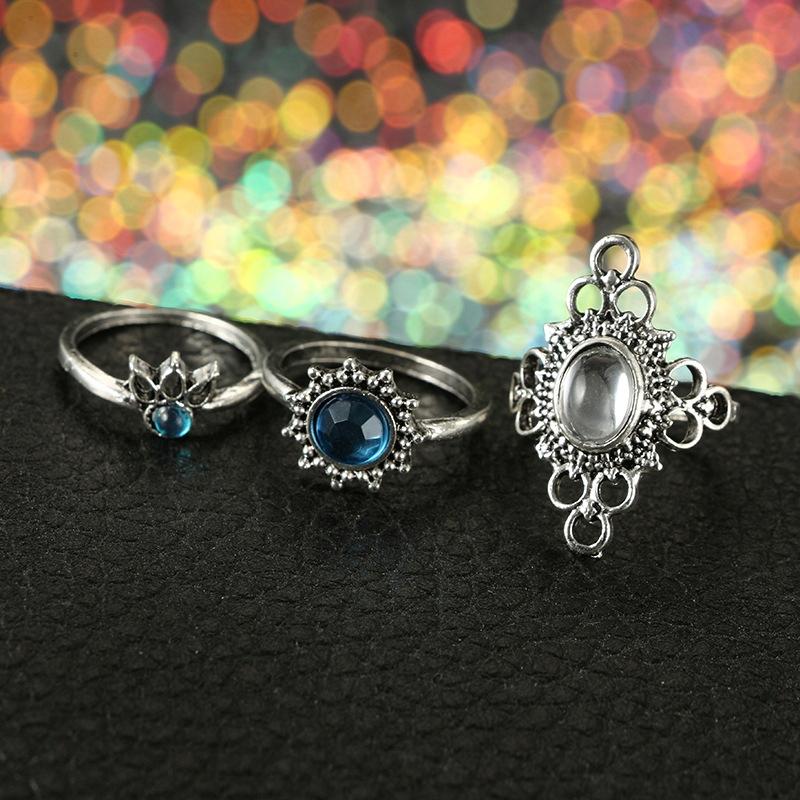 Silver Retro Punk Boho Ring Set 74