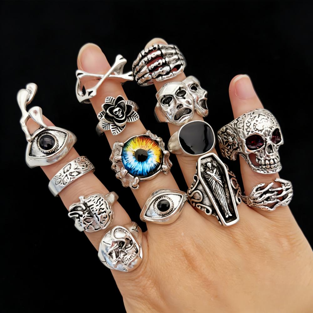 20/30/50/100 Stuks Vintage Punk Schedel Oog Ringen Set Voor Vrouwen Mannen Mix Stijl Hip Hop Vinger Ring Sieraden Feest Cadeau