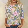 Women's Fashionable Casual Round Neck Three-Quarter Sleeve Printed T-Shirt Top