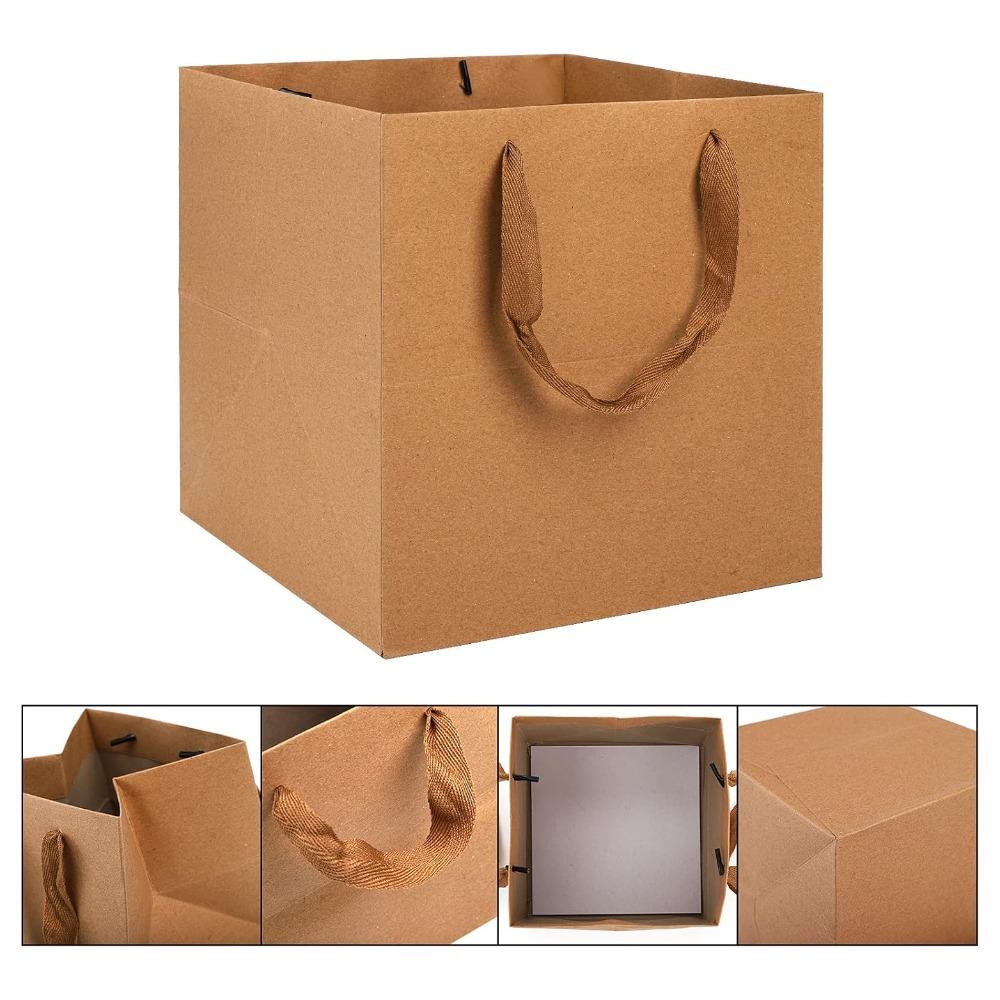 8pcs Square Gift Bags with Handles 3 Sizes Gift Wrap and Shopping Bags Large Retail Business Packaging Bags Bouquet Flower Tote Bag Gift Shopping Bags