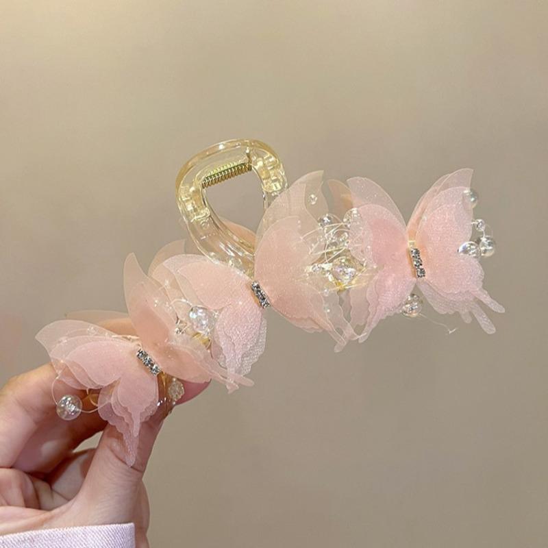 13cm Chiffon Bead Tassel Hair Claw Jaw Elegant Fairy Butterfly Hair Clip Crab Girls Large Hairpins For Women Hair Accessories Headwear