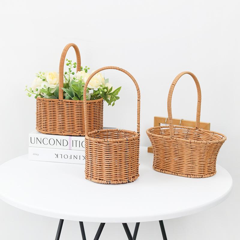 Handwoven Storage Basket Vegetable Flower Plant Hand Baskets Rattan Snack Bread Picnic Basket Desktop Sundries Organizer