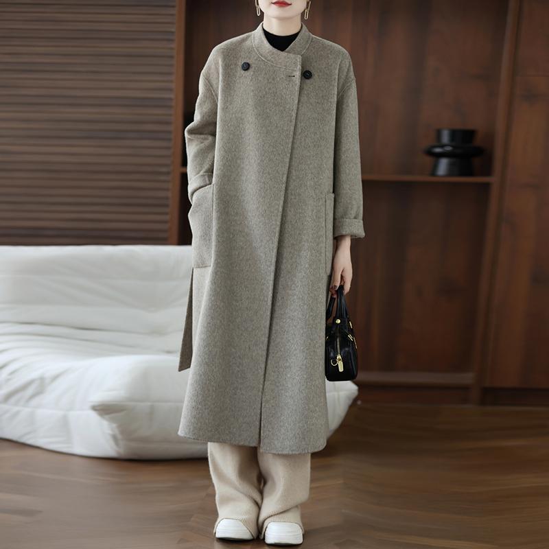 

Женское пальто из 100% шерсти, СОВРЕМЕННОЕ НОВОЕ Осеннее шерстяное длинное пальто SAGA, полупальто ручной работы, зимняя теплая шерстяная длинная куртка, пальто L хаки