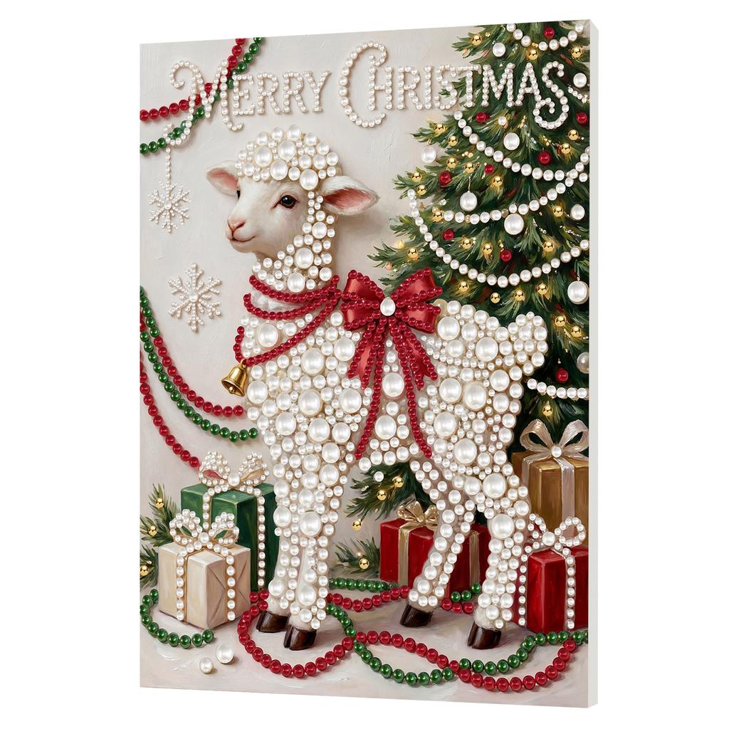 Christmas 5D DIY Round Special Shaped Pearl Drill Diamond Painting Kits with Wooden Frame 30x40cm for Adults Home Decor