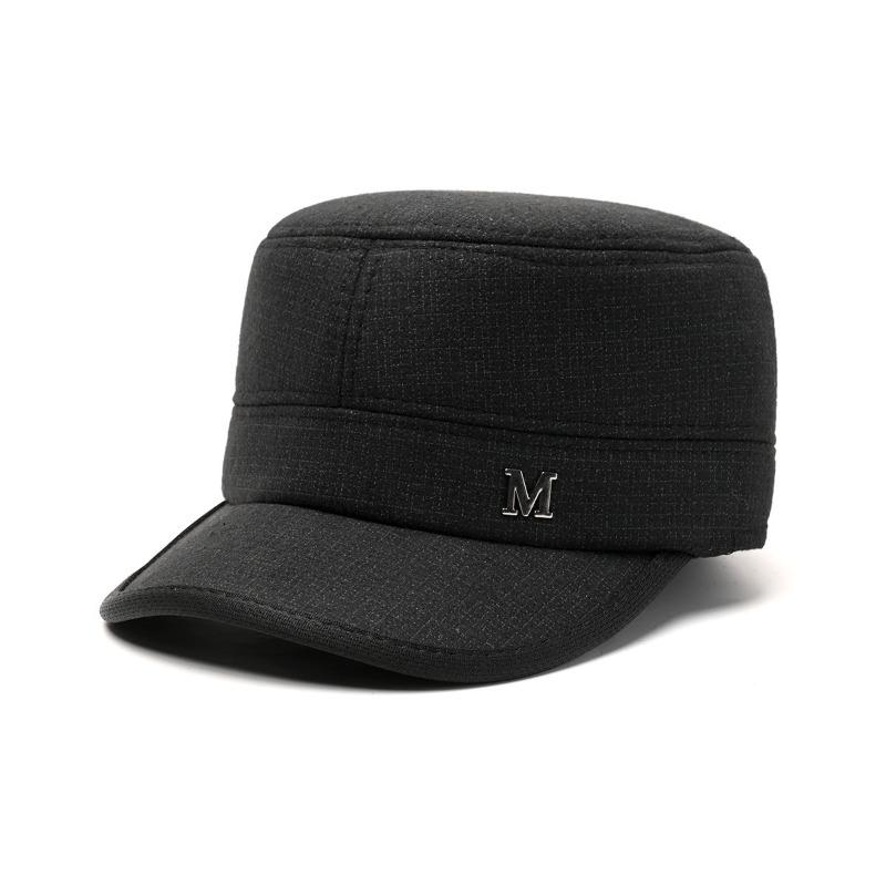 Hat Men's Winter Flat Hat Fleece Thickened Cap Dad Wool Cotton Hat Thermal Ear Protector