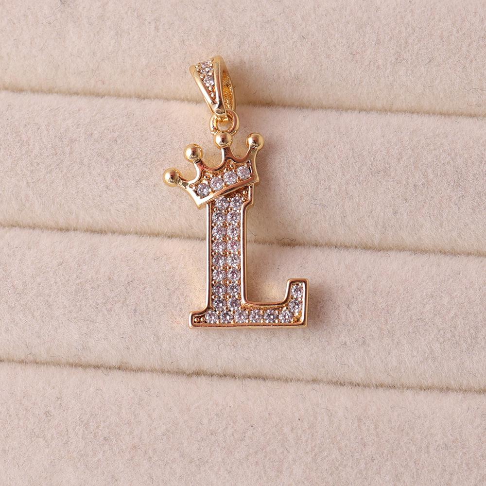 Gold-Plated Crown Rhinestone Letter Pendant Necklace
