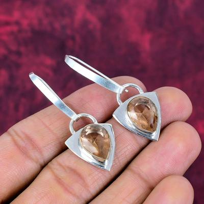 Orecchini in Morganite, Orecchini Artigianali in Pietra Preziosa Argento Sterling Massiccio 925 Gioielli Antichi, Per Regalo di Fidanzamento