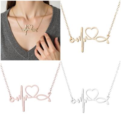 Stainless Steel Neckchain Hospital ECG Heartbeat Pendant Necklace for Doctors Nurses Healthcare Professionals