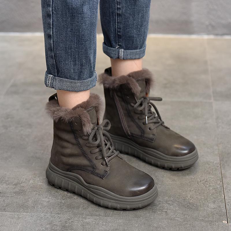 GKTINOO 2025 Winter New Genuine Leather Thick Sole Fur Real Short Boots Women Platform Side Zipper Snow Boots