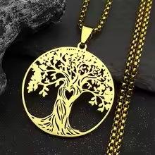 Simple Tree of Life Pendant Necklace Delicate Hollow Out Titanium Steel Jewelry for Women