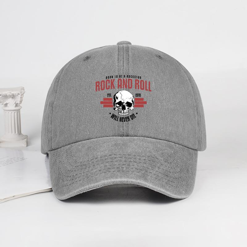 Rock Skull Print Washed Baseball Cap Soft, Comfortable, Lightweight, Breathable, Adjustable Cool Retro Rock Style, Bold & Fashio
