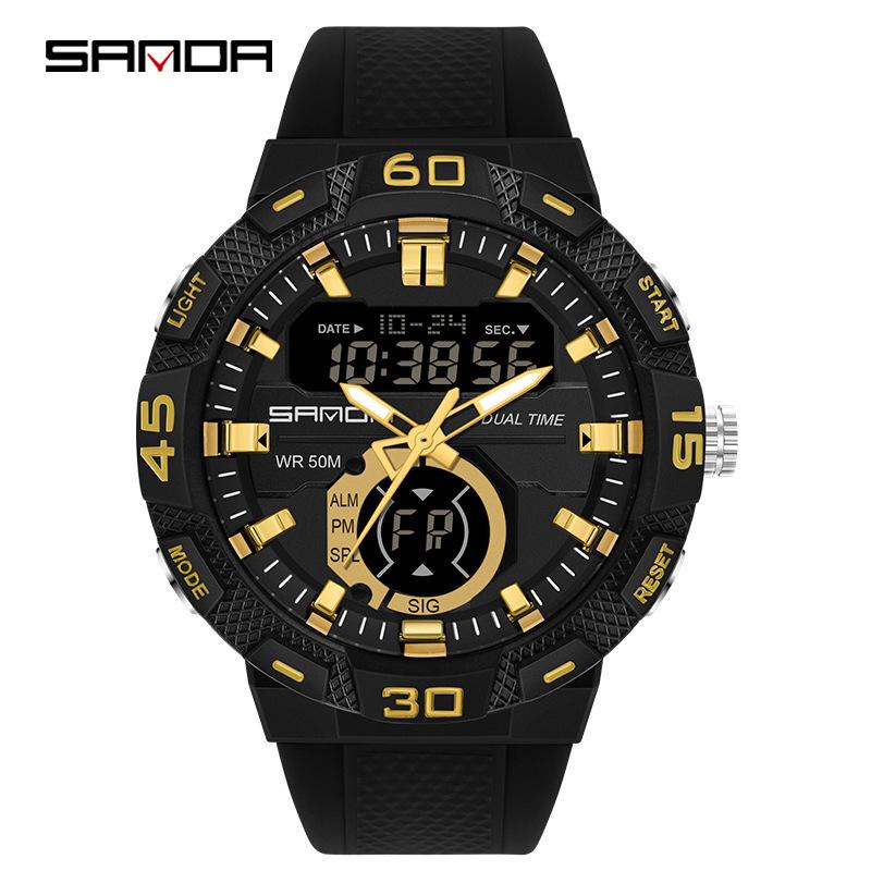 Sanda Dual Display Large Dial Student Sports Watch - Multifunctional Trendy Electronic Wristwatch