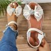 Fashion 2024 Hot Sale Shoes Female Open Toe Women's Sandals Summer Rhinestones Bow Tie Buckle Solid Flat Casual Beach Large Size Sandals