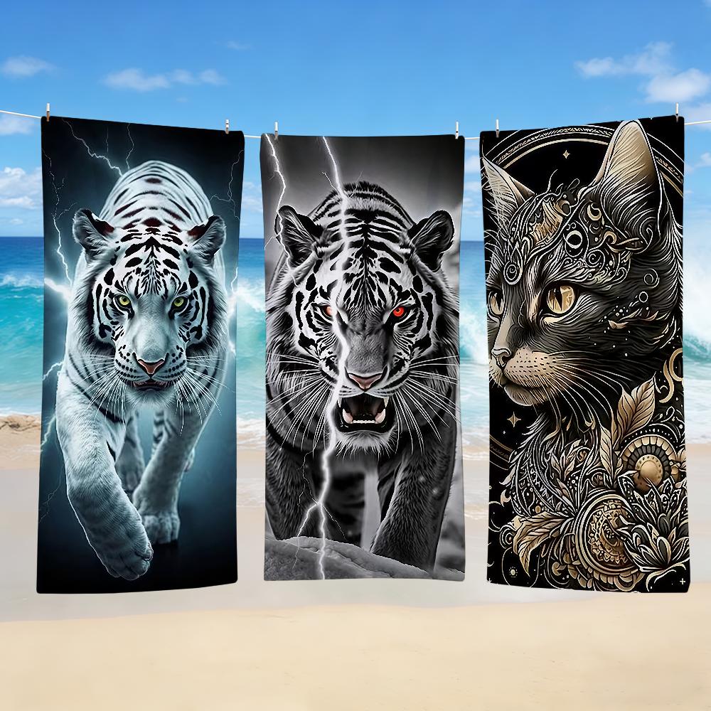 Towel Textile Bathrobe Black Beach Quick-Drying And Lightweight Tiger Portable White Camping Lion Swim Pool Travel