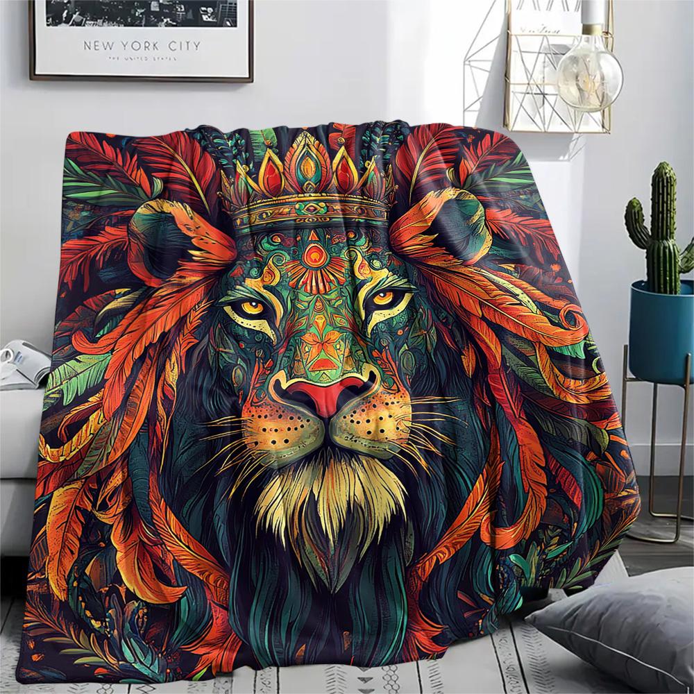 Lion Print Flannel Blanket, High Quality Comfortable for All Seasons, Home Decor, Warmth and Comfort, Perfect for Christmas Gifts