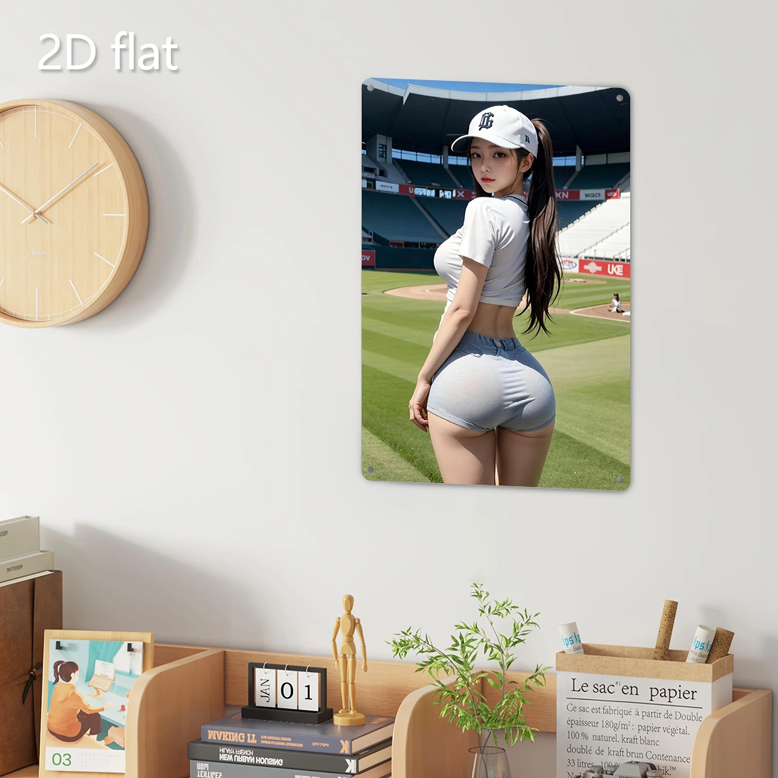 

HD Tin Sign Baseball Girl Sporty Style Retro Metal Wall Art Decor for Man Cave 20x30cm（7.8x11.8inch）