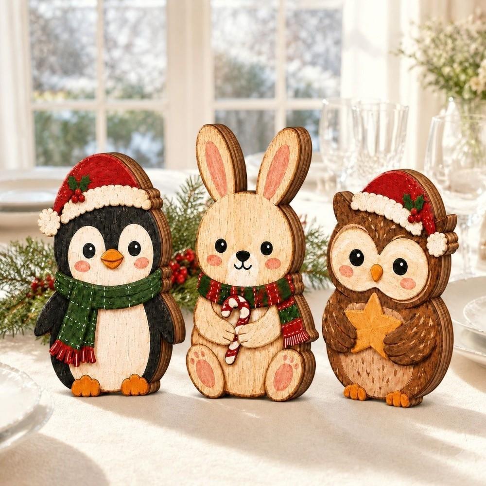 3/4pcs Rustic Farmhouse Style Wooden Desktop Ornaments 2D Flat Holiday Tabletop Decor Dining Tables