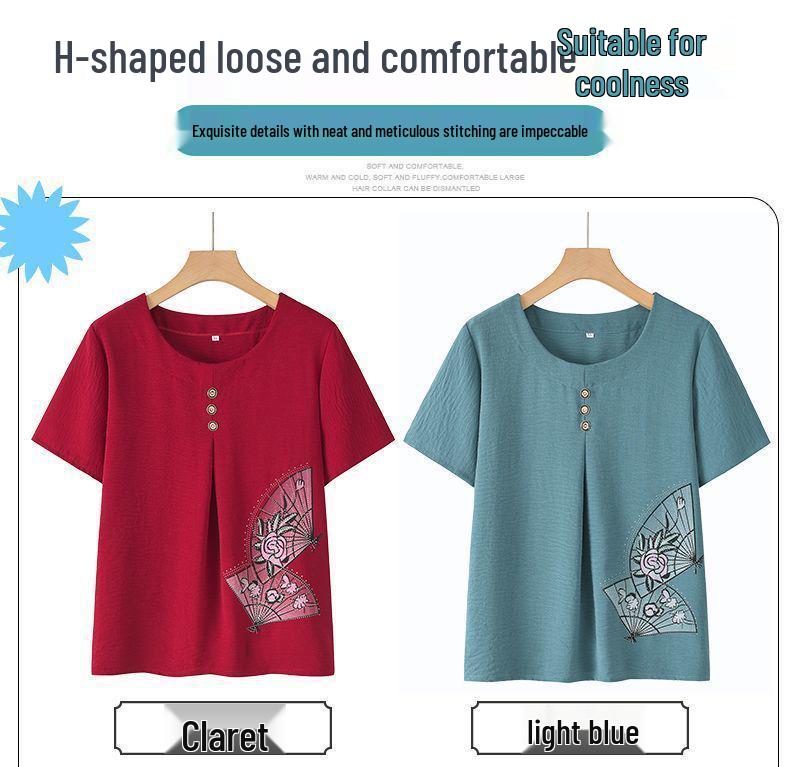 Women's Summer 2026 Short-Sleeved Two-Piece Set for Middle-Aged Moms and Elderly Women