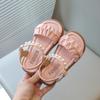 Girls Summer Sandals 2024 New Princess Kids Beach Shoes Rubber Out-sole Ruffles Pleated with Pearls Beading Open Toes Sweet Soft