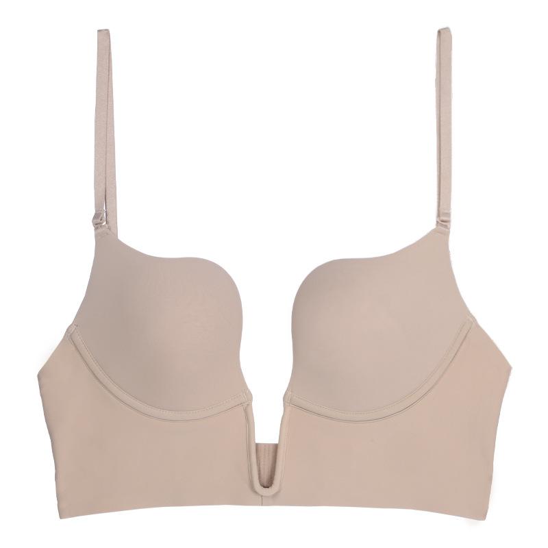 

Нижнее белье Бесшовный бюстгальтер Женский летний бюстгальтер Глубокое V Женский летний тонкий бюстгальтер 38/85C бежевый