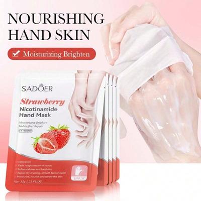 1Pair=2Pcs Strawberry Niacinamide Moisturizing Whitening and Nourishing Hand Mask Repairing Exfoliating Smooth Hand Skin Care