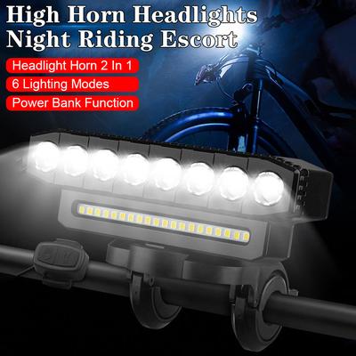 Motorcycle Spotlights 6Modes Lighting 8 LED 20SMD Lights Cordless Headlight Waterproof Bicycle Flood Lamps With Horn USB Charger