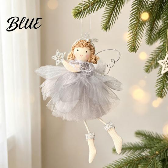 Fairy Tale Style Tree Ornaments Angel Doll Hanging with Lace Mesh And Glitter Wings for Christmas Dreamy New Year Home Decor Decoration Fabric