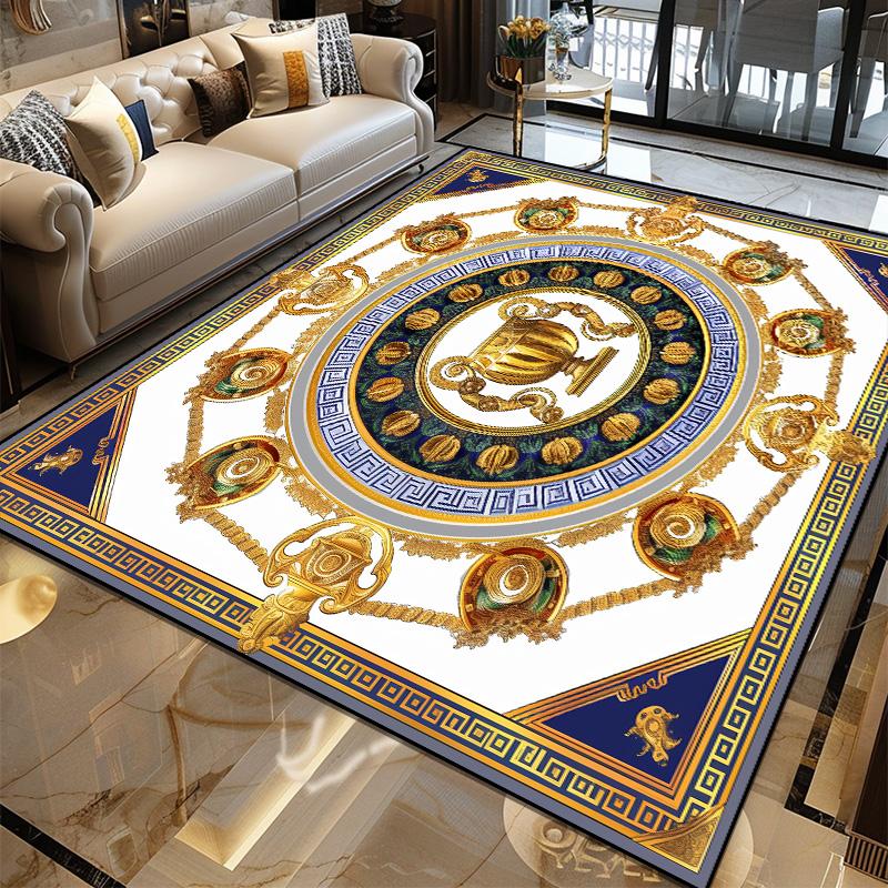 Luxusní Evropská Dekorace Domova Koberec Luxusní Zlaté Velké Koberce do Obývacího Pokoje Hala Senior Vily Podložka pod Konferenční Stolky Pratelný