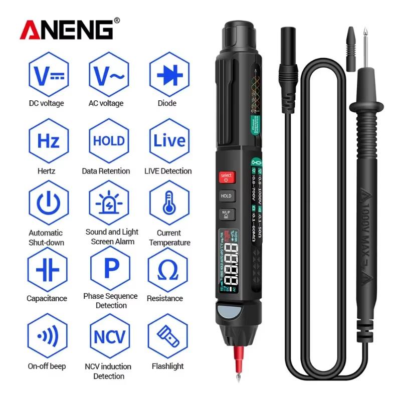 New Multifunctional Digital Pen Multimeter Tester Auto Intelligent Sensor ANENG A3008 6000 Counts Non-Contact Voltage Meter Multimeter Polimetro Tool