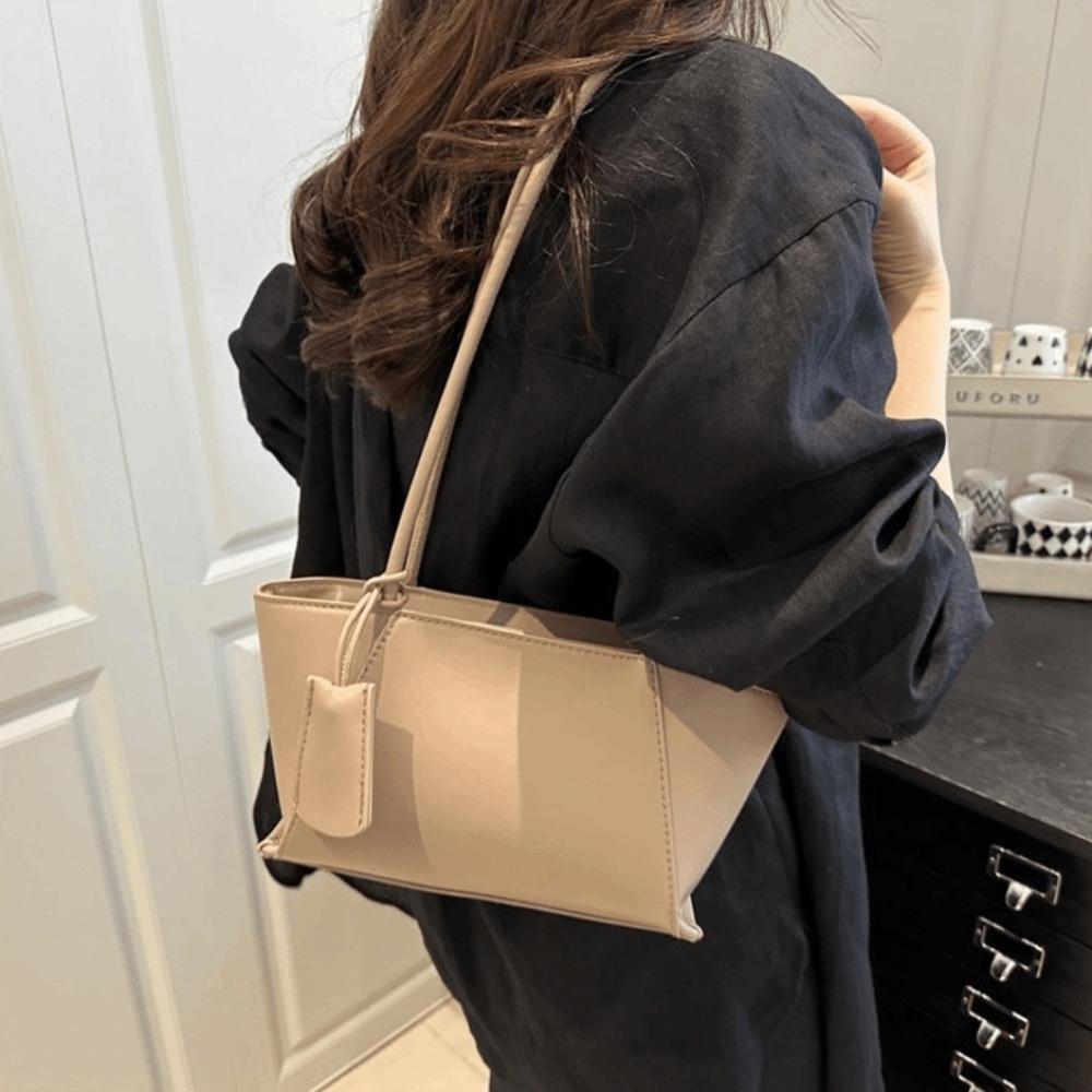 Stylish Pu Leather Shoulder Bag Luxury Women's Underarm Bag Trendy Solid Color Tote Bag Purse