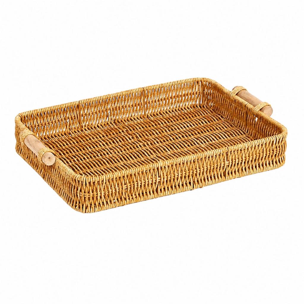 Rectangular Wicker Tray Practical Serving with Handles Lightweight
