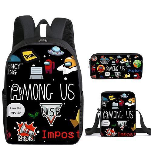Sac à dos Anime Merchandising de jeu Ensemble trois pièces Among Us Sac d'école Sac à dos Loup-garou de l'espace three-piece set